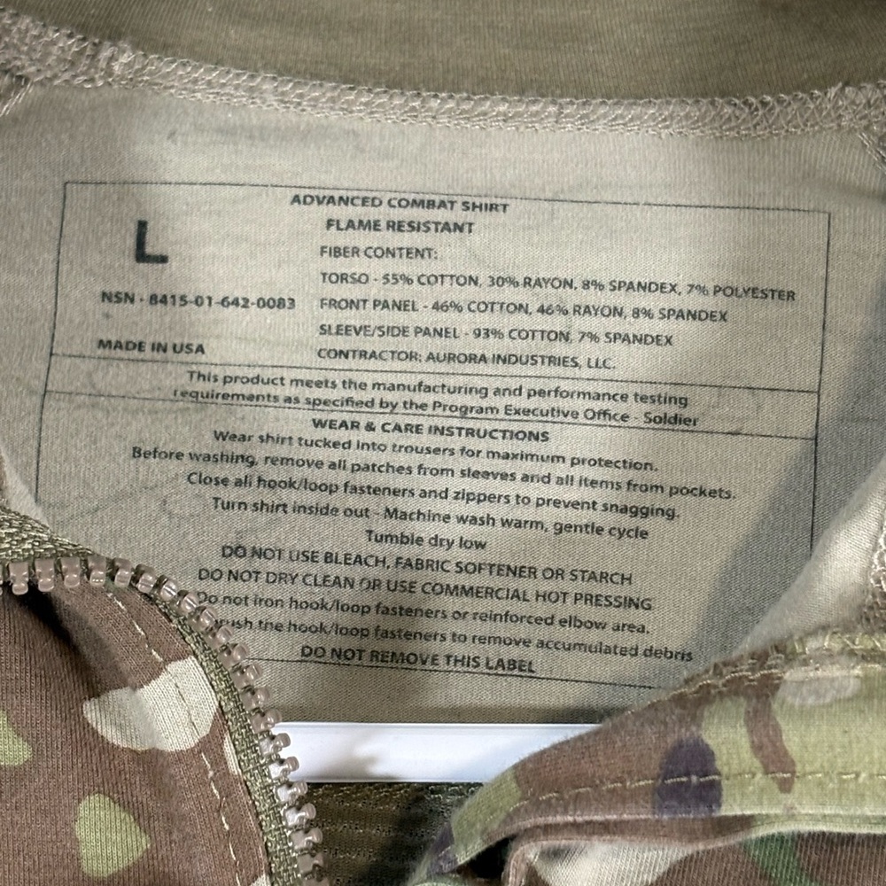 US Military Advanced Combat Shirt ACS Flame Resistant Multicam Mens Large - Picture 2 of 6